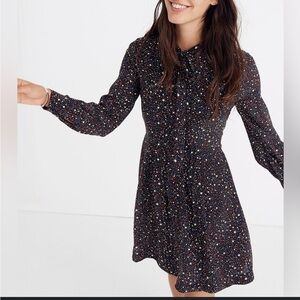 Madewell Starry Balsam Tie-Neck Silk Dress